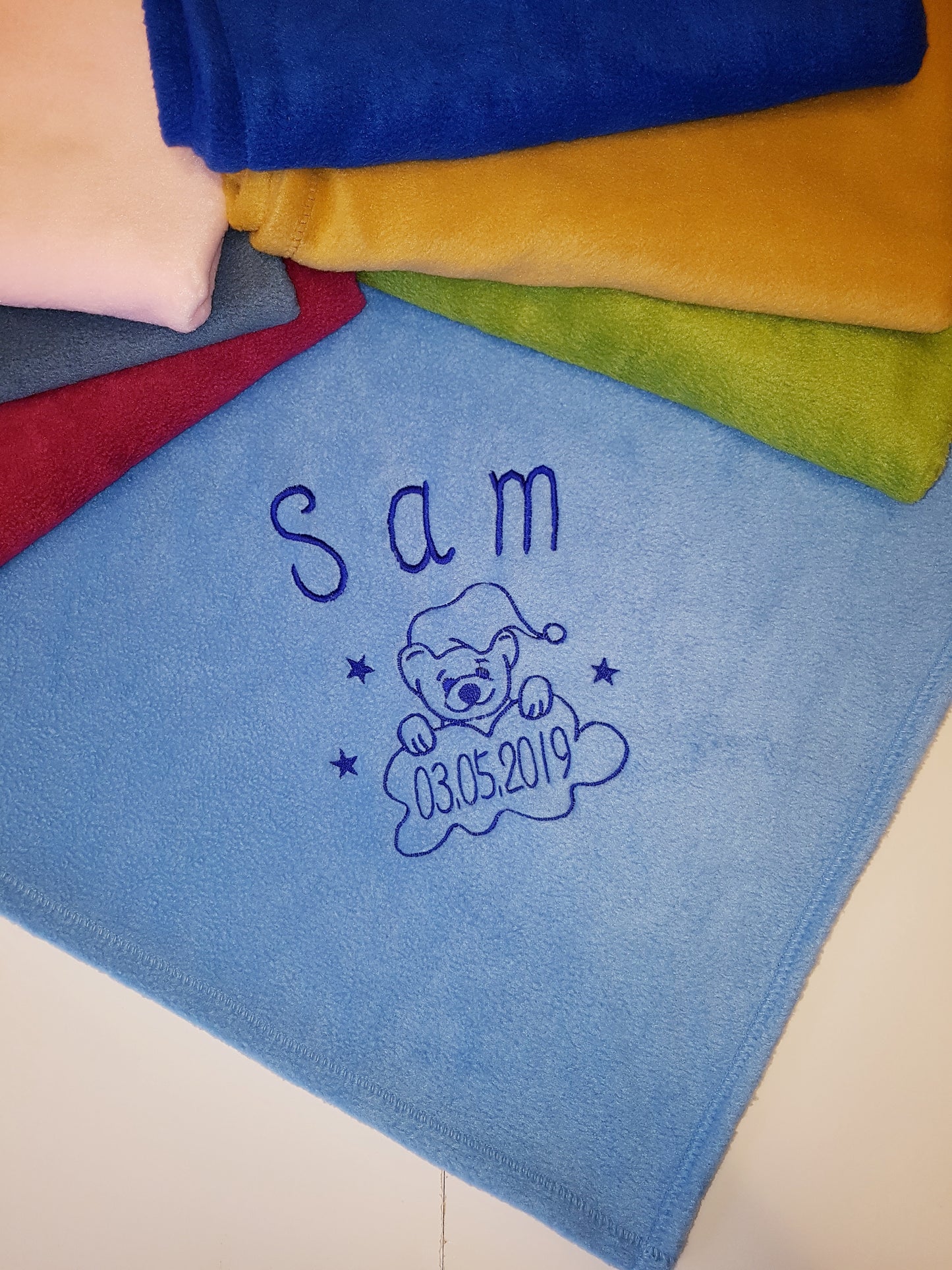 Babydecke / Kuscheldecke / Taufdecke mit Namen bestickt *Teddy*