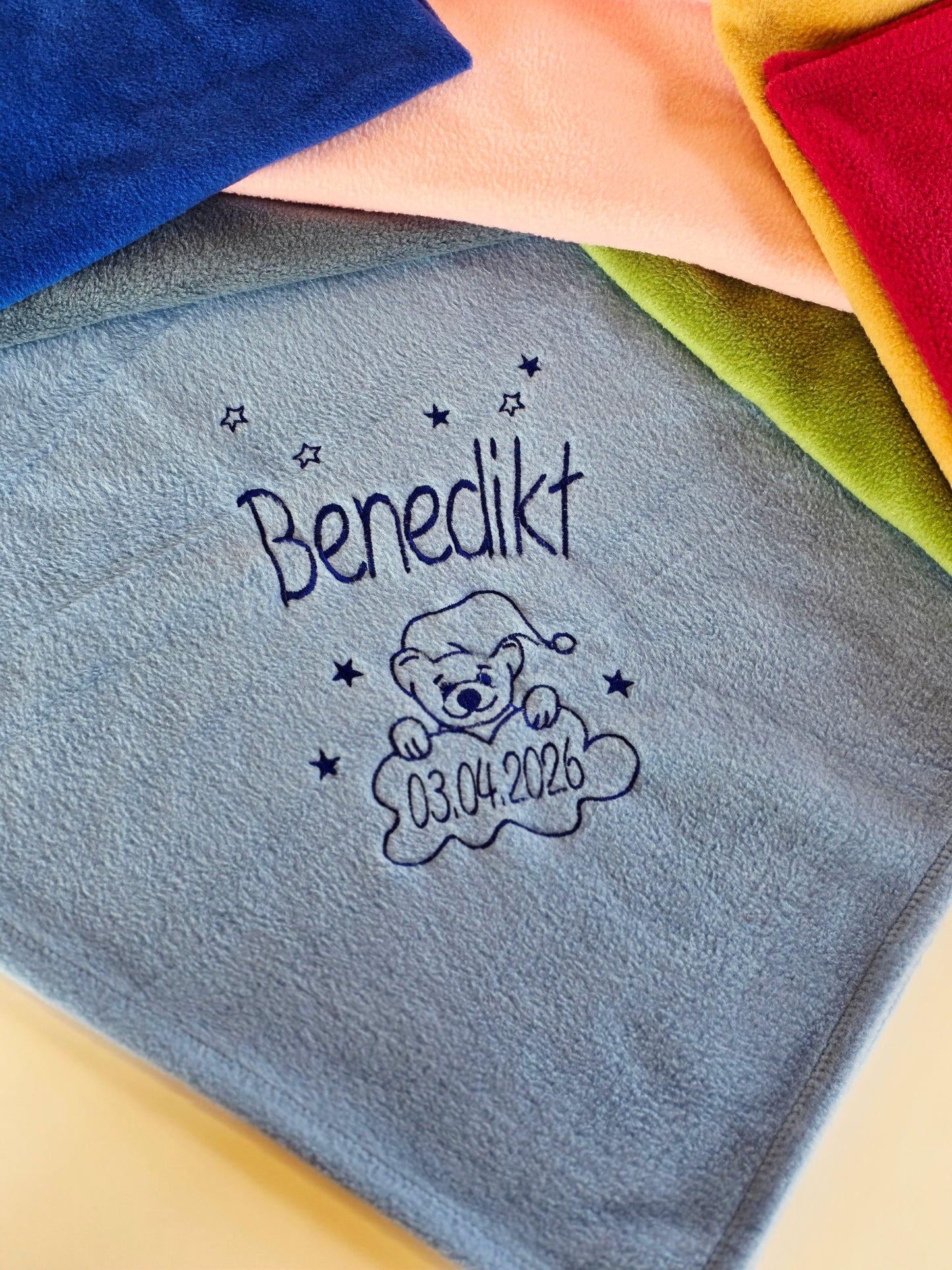 Babydecke / Kuscheldecke / Taufdecke mit Namen bestickt *Teddy*