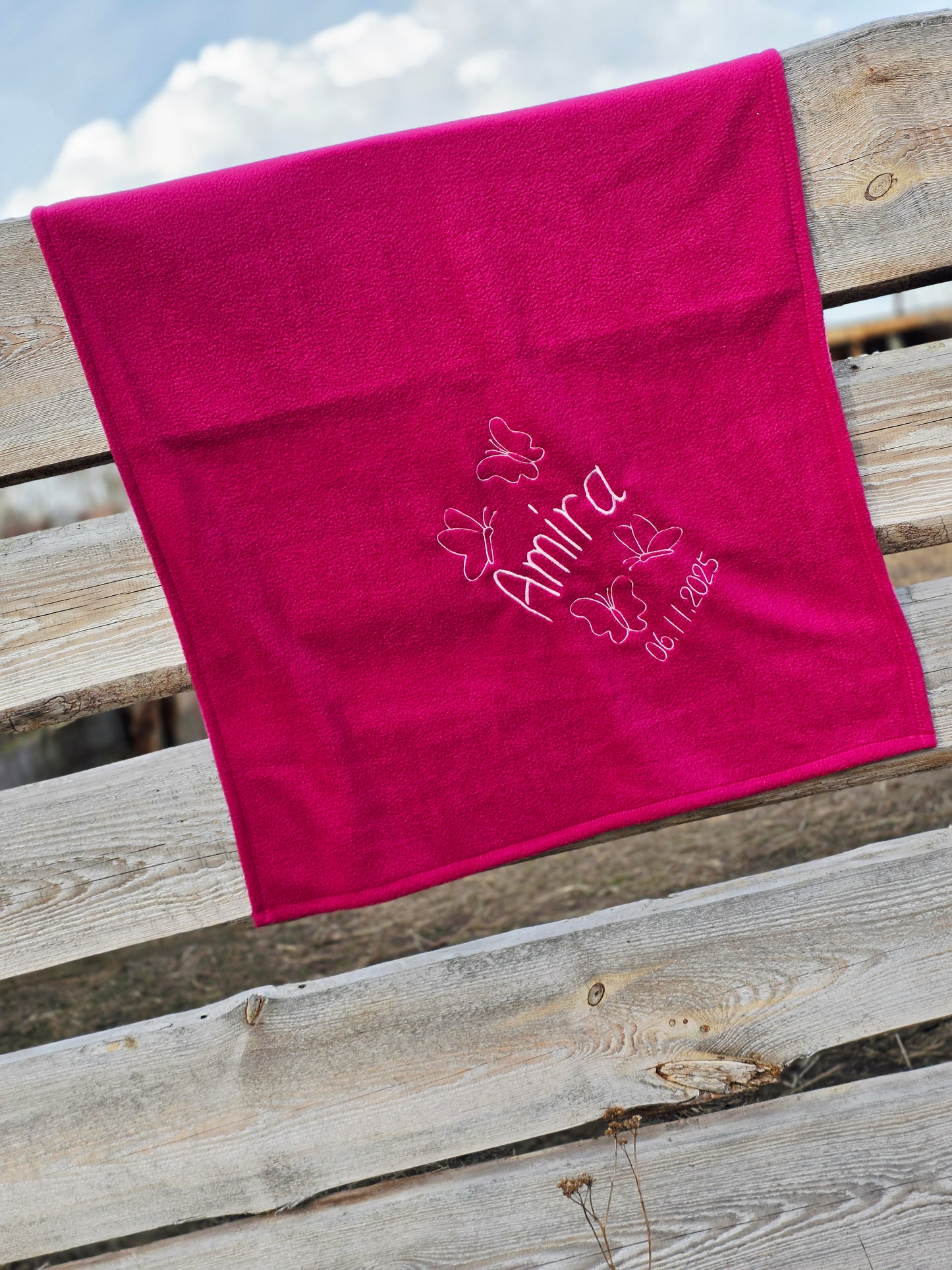 Babydecke / Kuscheldecke / Taufdecke mit Namen bestickt *Schmetterlinge*