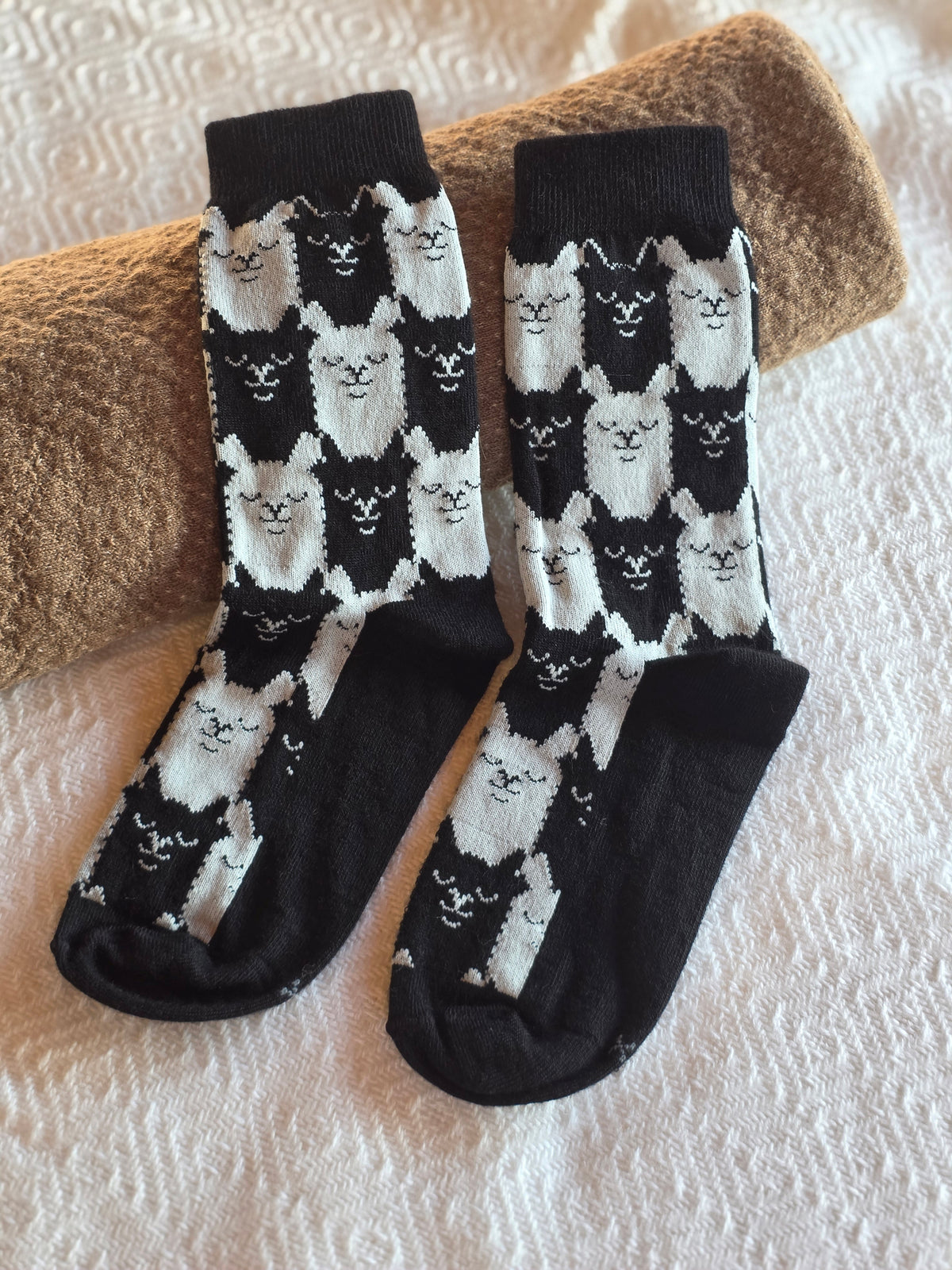 Socke aus Alpakawolle schwarz/weiß (1 Paar)