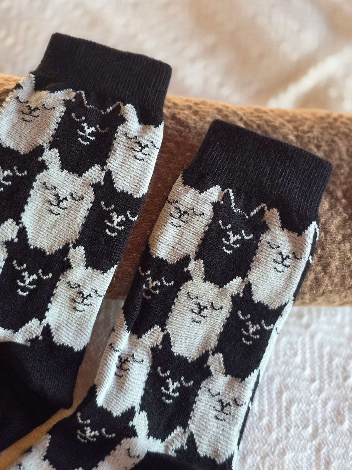 Socke aus Alpakawolle schwarz/weiß (1 Paar)
