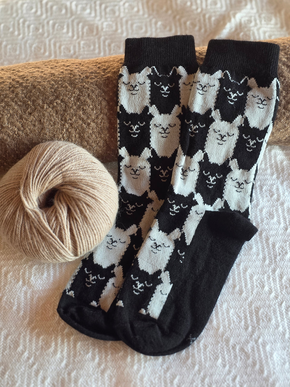Socke aus Alpakawolle schwarz/weiß (1 Paar)
