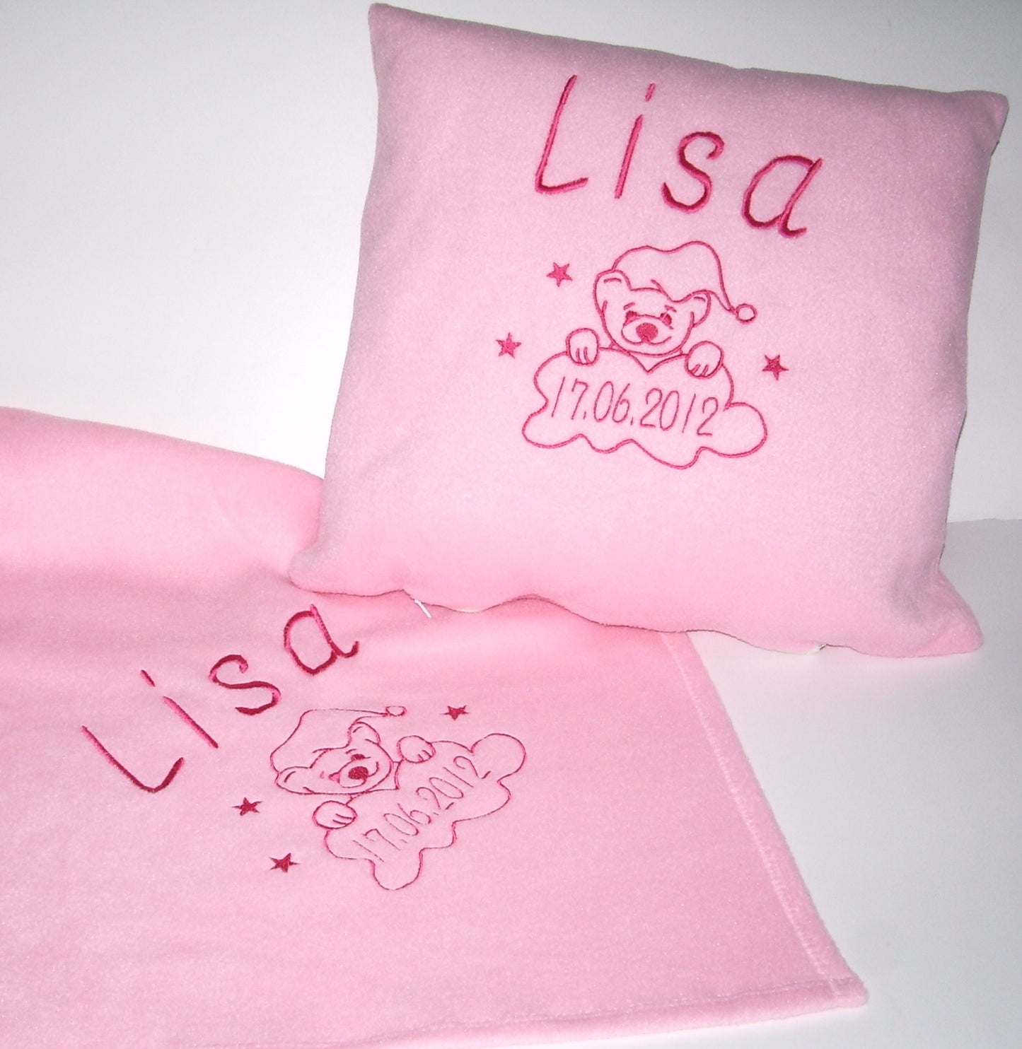 Sparset Babydecke und Kissen mit Namen bestickt *Teddy*
